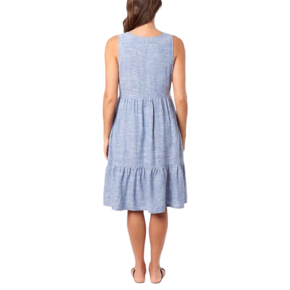 Briggs Women's sleeveless blue linen tiered ruffle dress, Sz L - Picture 11 of 15